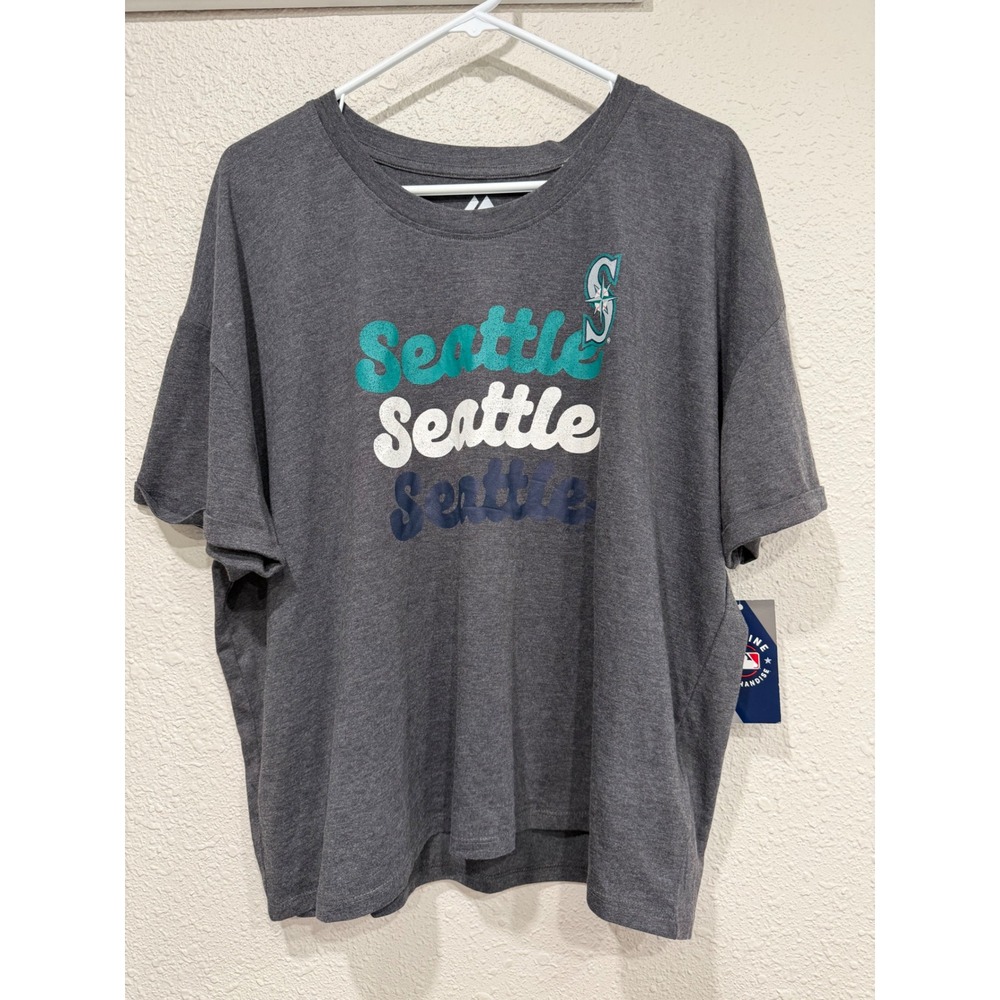NWOT Majestic Seattle Mariners Graphic Tee Womens 2XL Charcoal Gray MLB T-Shirt
